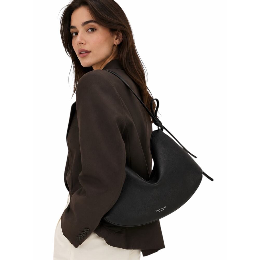 Kate Spade Loop Large Shoulder Bag Pebble Leather Black Silver